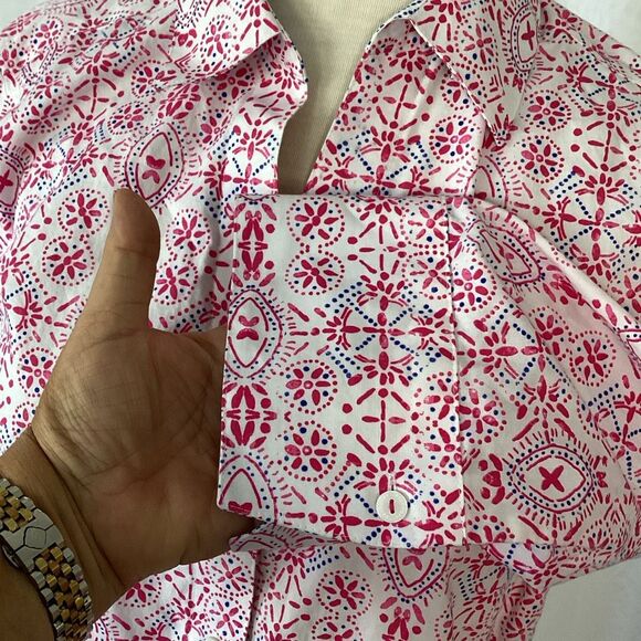 Foxcroft Easy Care Poplin 3/4 Length Flip Cuff Sleeve Blouse Women’s Large Stret - Picture 6 of 9